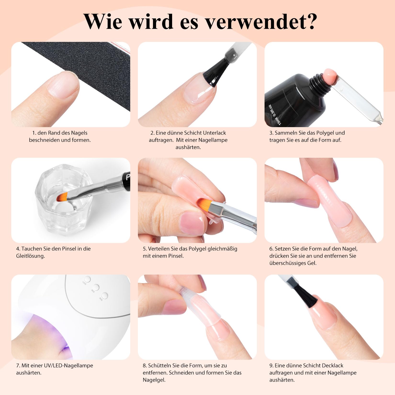 PHOENIXY Nagelset Gelnägel Starterset, 8 Farben Gel Nägel Set mit 36W U V/LED Nagellampe, Poly Nagelgel Set mit Manicure Tools Komplette Poly Nail Gel Starter Set Geschenk für Frauen