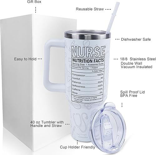 Miniatura 10 de Vaso de 40 onzas con asa y tapa con popote a prueba de fugas, regalo inspirador de cumpleaños para el Día de la Madre para mujeres, hombres,