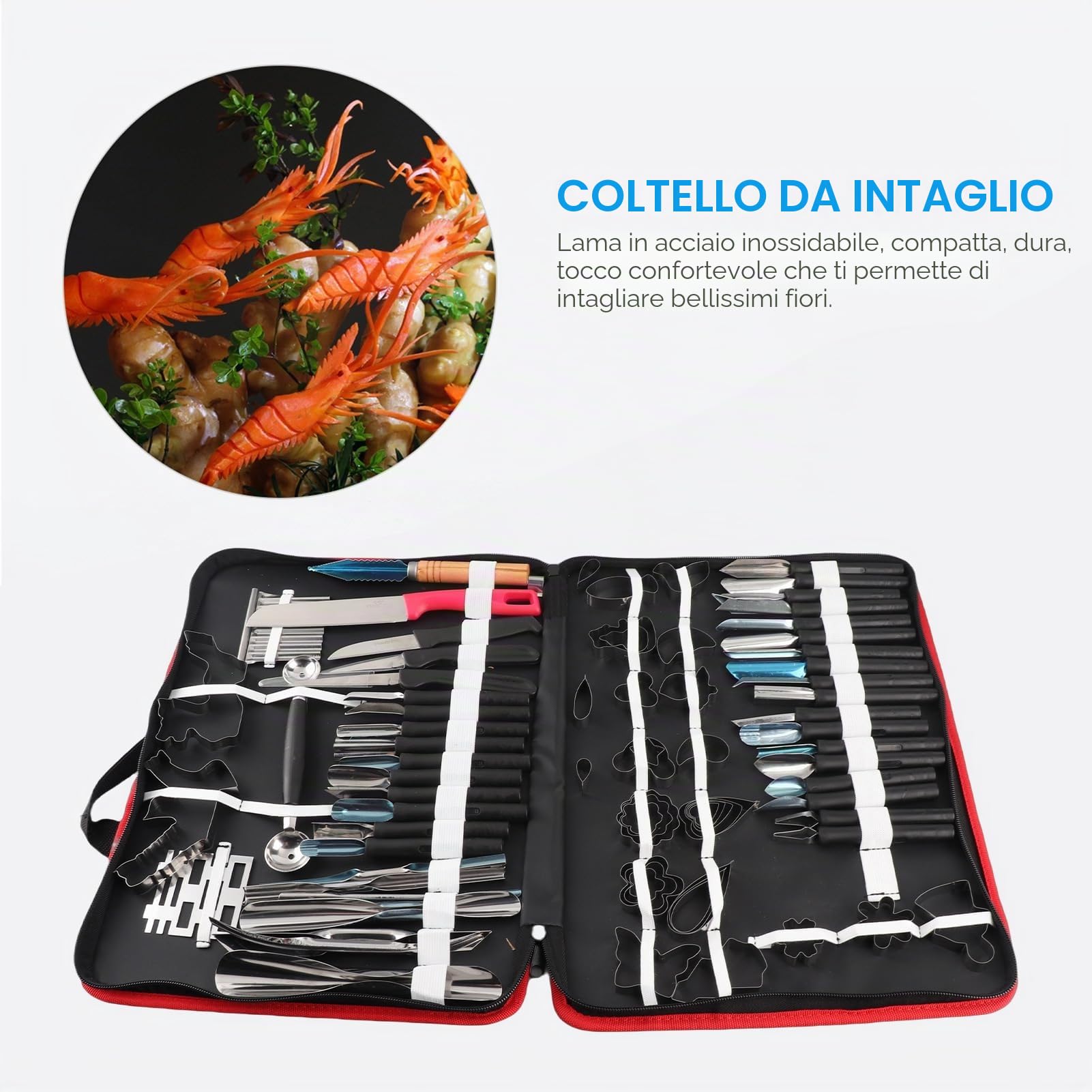 Qiilu 80 pezzi set Culinaria Scultura Peeling Strumenti Kit Per Frutta Verdura Trim Coltello Affettare Frutta Zucca Per Carvg Strumenti Scultura