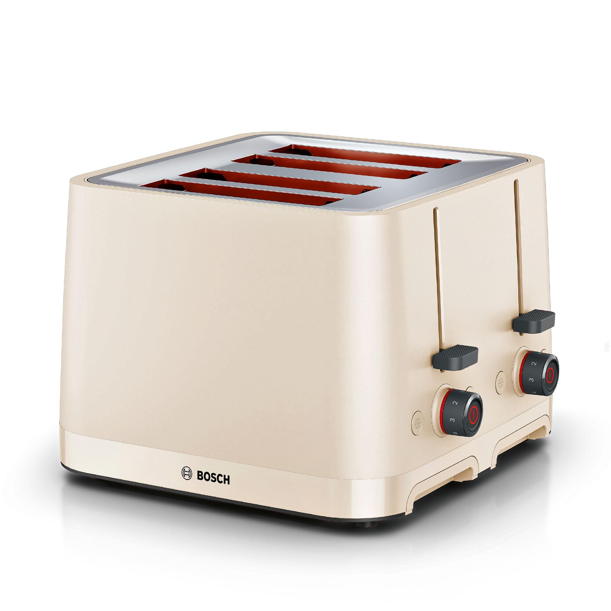 Bosch MyMoment Infuse TAT3M147GB- Stylish 4-Slice Toaster with 7 browning levels, Reheat/Defrost, Auto Shut-Off, High Lift and Crumb Tray, in Matte Cream