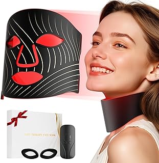 Red Light Therapy for Face,LED Face Mask Light Therapy with Neck Device,103 3-in-1 Light Beads,Remoter Rechargeable,Timing Function,Infrared Red Light Therapy Mask for Home Working Travel Yoga Sleep