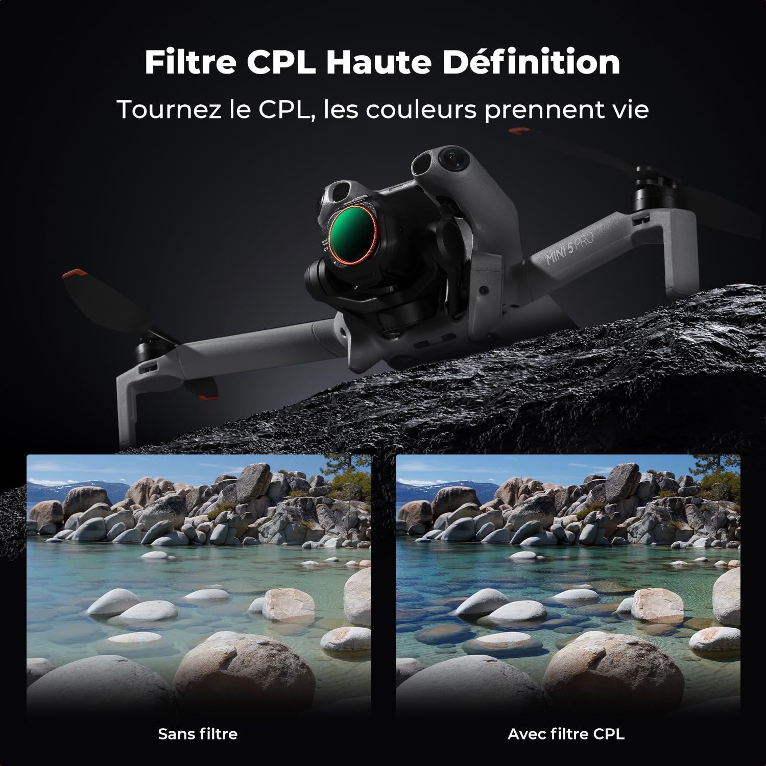 K&F CONCEPT Kit de Filtres ND Variables Compatible avec DJI Mini 5 Pro, 4 Filtres ND2-ND32 (1-5 Stops)/ND32-ND512 (5-9 Stops) VND/CPL/UV Limités, Verre Optique HD Multi-traité/Cadre Aluminium