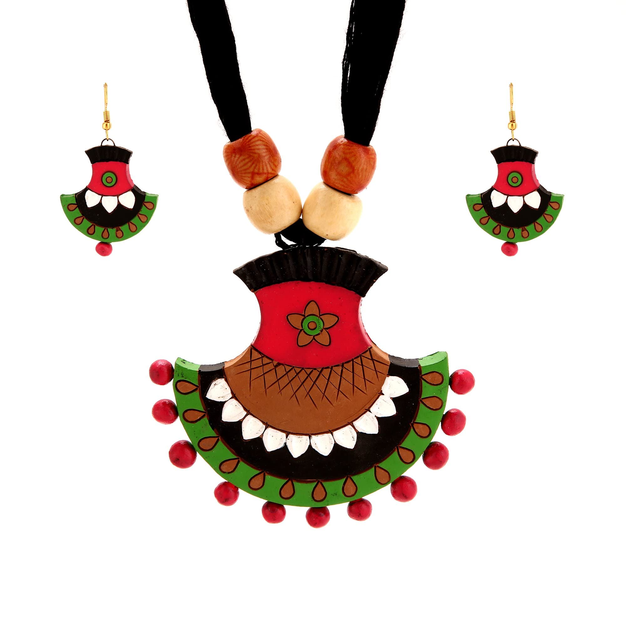 Wedding Party Wear terracota Necklace Drop Earrings Indian Traditional Ethnic Jewelry Set for Women Girls| Multicolour Terracotta Jewellery Set for Girls and Women