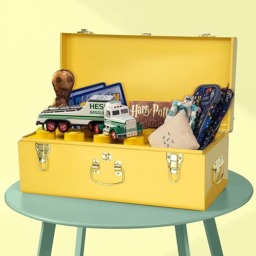 Miniatura 89 de Vixdonos Juego de 2 baúles decorativos de almacenamiento de caja de metal con asa (blanco con cierres de bronce) Blanco con cierres de bronce,Beige