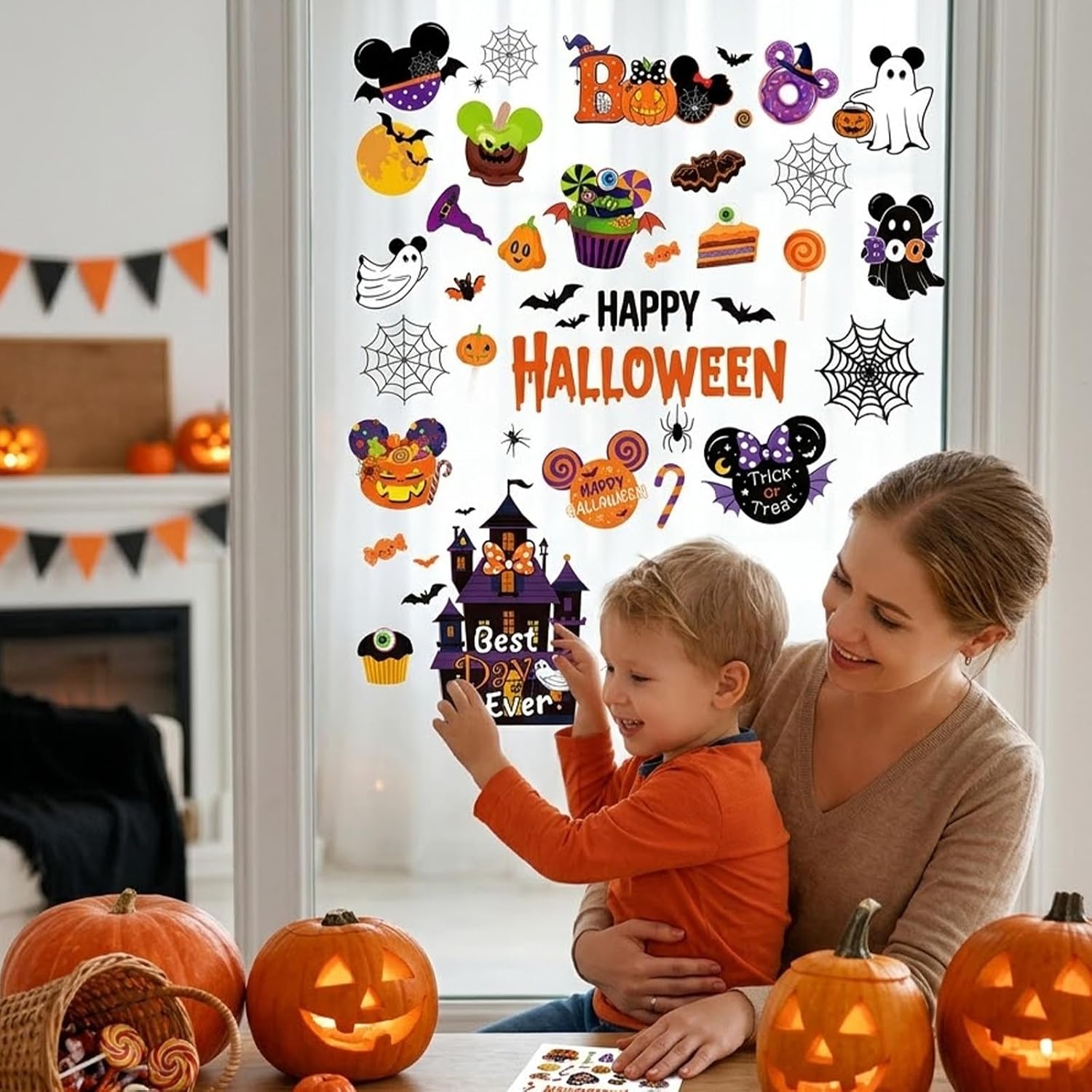 9 Sheets Halloween Window Clings - Ghost Mouse Window Decorations, Spooky Pumpkin Window Stickers for Home, Classroom, Office, Glass Doors and Halloween Party Decor