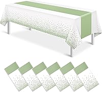 Vista 40 de 3 manteles blancos y plateados para decoración de fiesta, mantel de plástico blanco impreso, mantel rectangular desechable para cumpleaños, boda