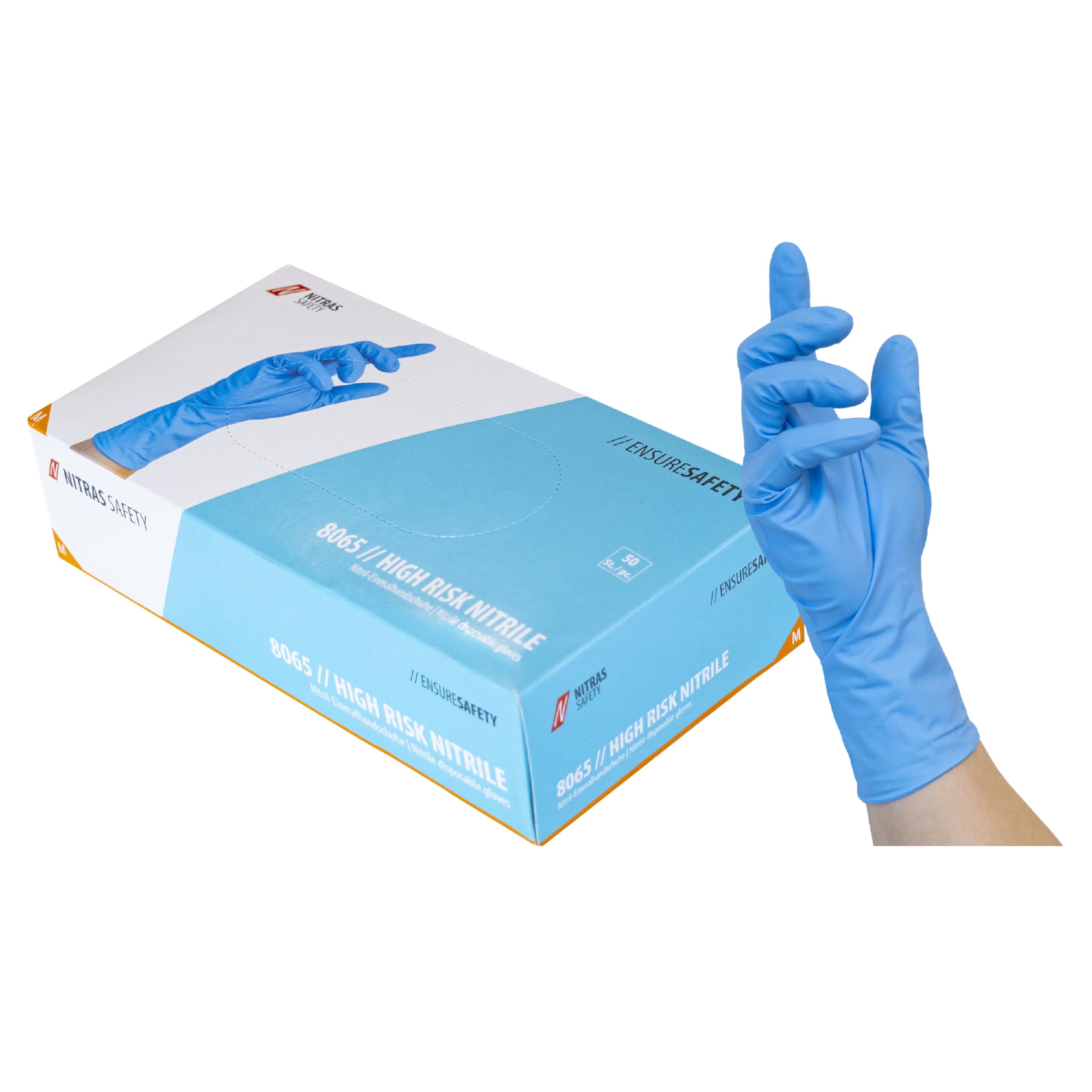 Nitras Guantes desechables de nitrilo en azul, aptos para alimentos, caja de 50 (7 (S))