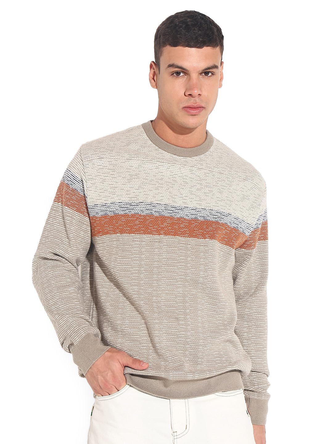 showoffff Edition Men's Striped Grey Ribbed Round Neck Sweater-LBR-2529_Grey-picture-57