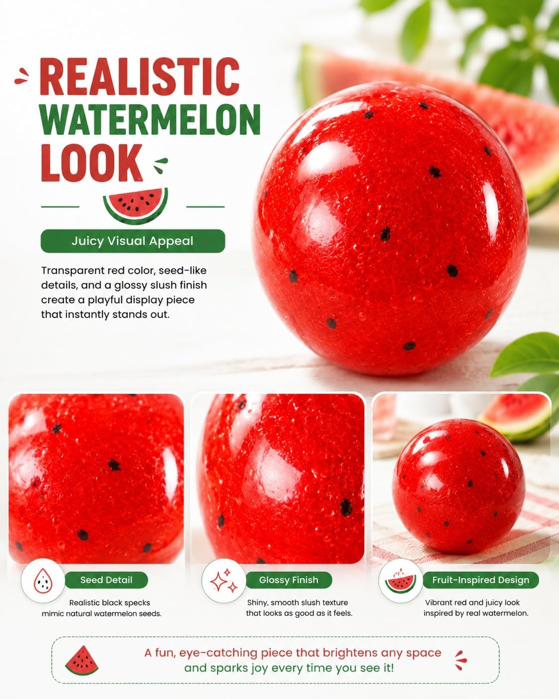 Slushy Watermelon Squishy, Watermelon Fruit Slush Stress Ball，Realistic Fake Food Stress Ball, Mashed Potato Skin Soft Filled Squeeze, Toy Squeeze Shapeable for Anxiety Relief(1pc)