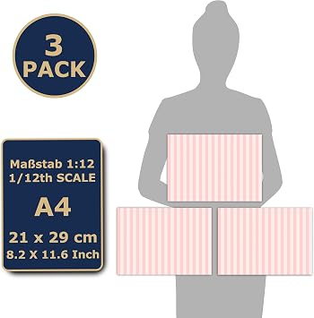 3 Sheets Dollhouse Wallpaper Self-Adhesive Wallpaper 1:12 Scale Antique Wallpaper Victorian Wallpaper (Pink Stripes)