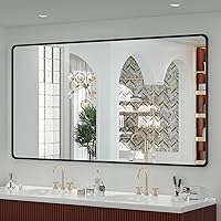 Vista 71 de OKPAL 16x24 Espejo de baño de bronce, espejo de marco de bronce rectangular redondeado, espejo de tocador de baño de bronce cepillado para montar