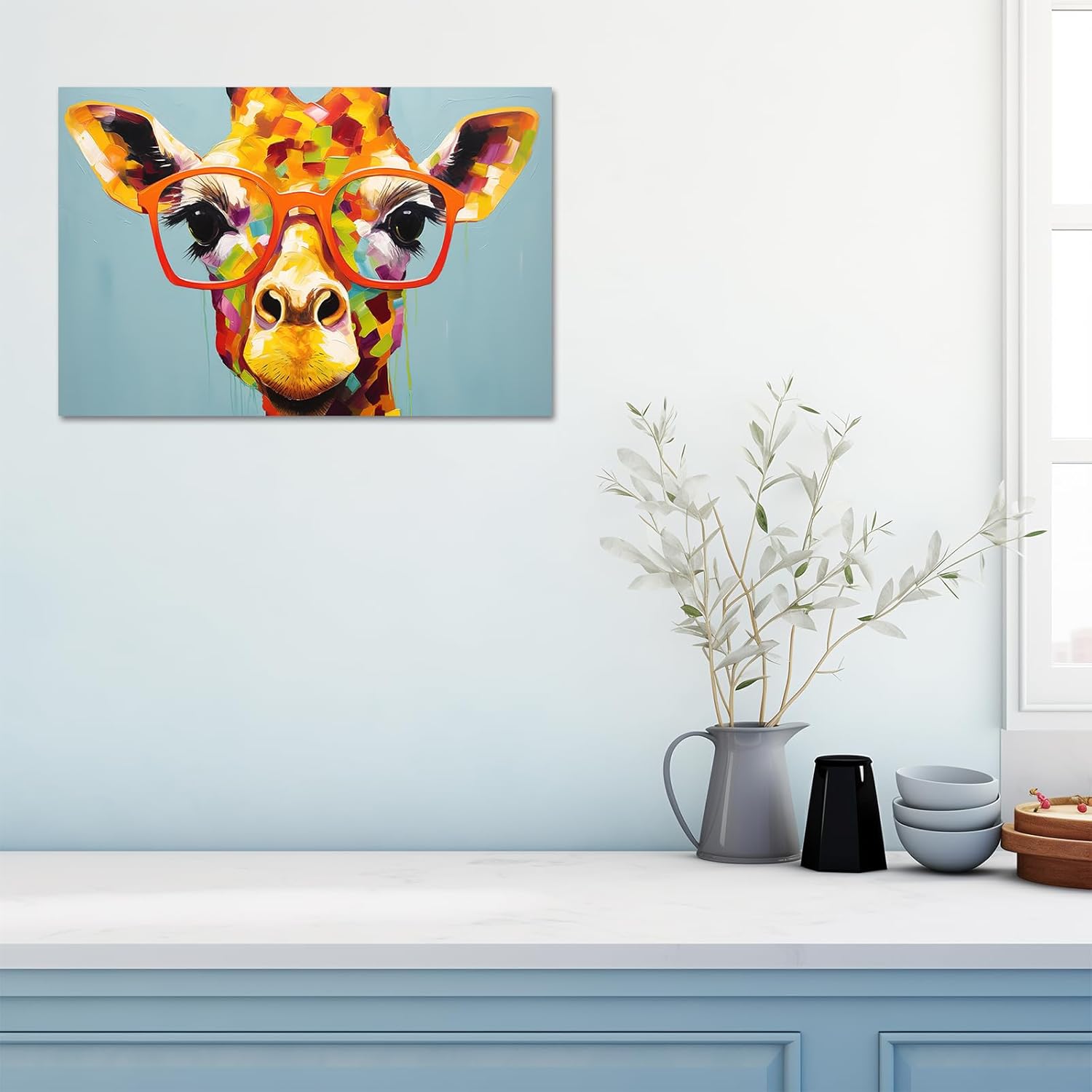 LZIMU Giraffe Canvas Wall Art Cute Giraffe Wearing Glasses Poster Prints Colorful Wild Animal Paintings for Kids Room Nursery Decor Framed(Picture-3, (12.00" x 18.00"))