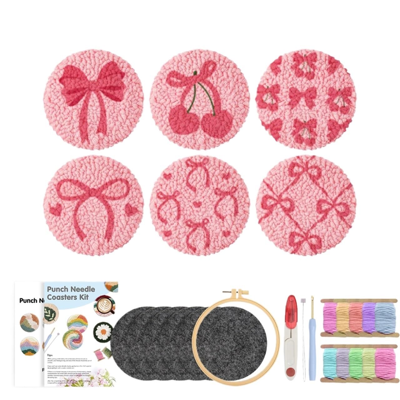 1set Punch Needle Coaster Kit For Beginners Adults Easy Art Coasters Tea Coffee Cup Mat Set for DIY(Color6)