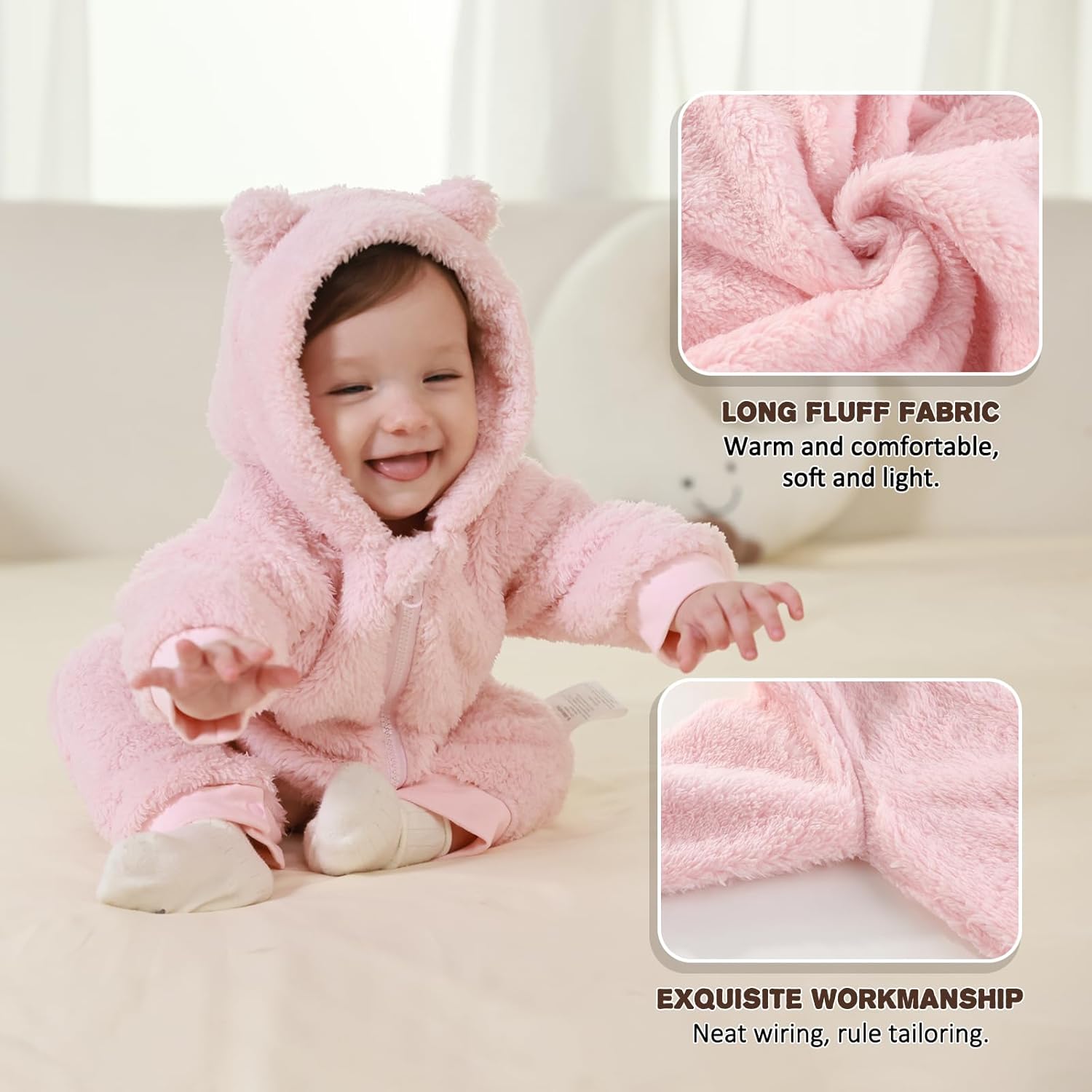 Newborn Baby Bear Outfit Suit Girls Boys Fleece Jumpsuit Romper Hooded Winter Snowsuit Clothes - Image 3