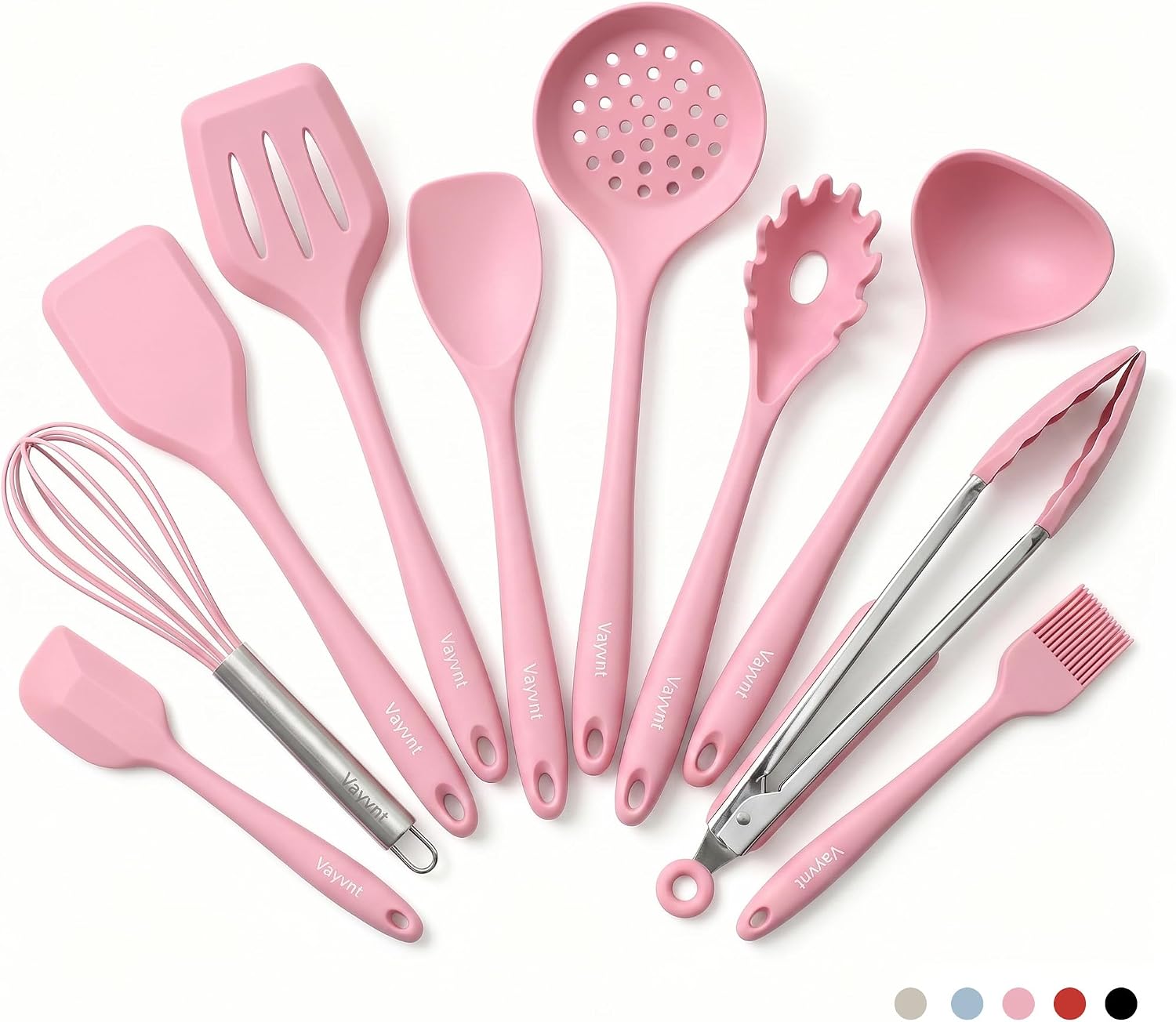 Vayvnt Cooking Utensils Set, 10PCS Non Toxic Silicone Set for Kitchen, Pink