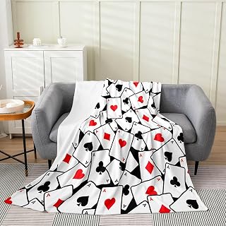 Retro Casino Poker Fuzzy Plush Throw Vintage Cards Game Fleece Blanket Retro Poker Games Flannel Blanket for Kids Boys Girls,Las Vegas Night Decor for Bed Couch 40"x50"