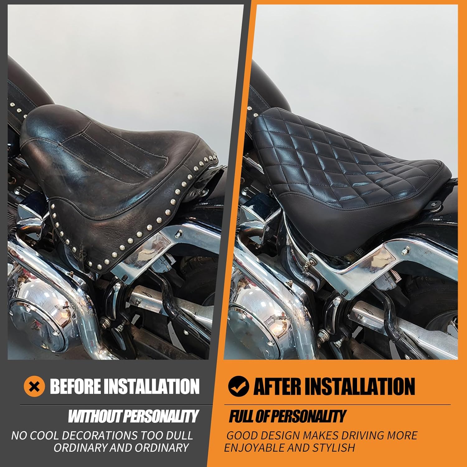 Motorcycle Front Driver Leather Cushion Pillion Seat Solo Seat Fit For Harley Heritage Softail Classic FLSTC Softail Deluxe FLSTN 2006-2017 (Black Stitching)