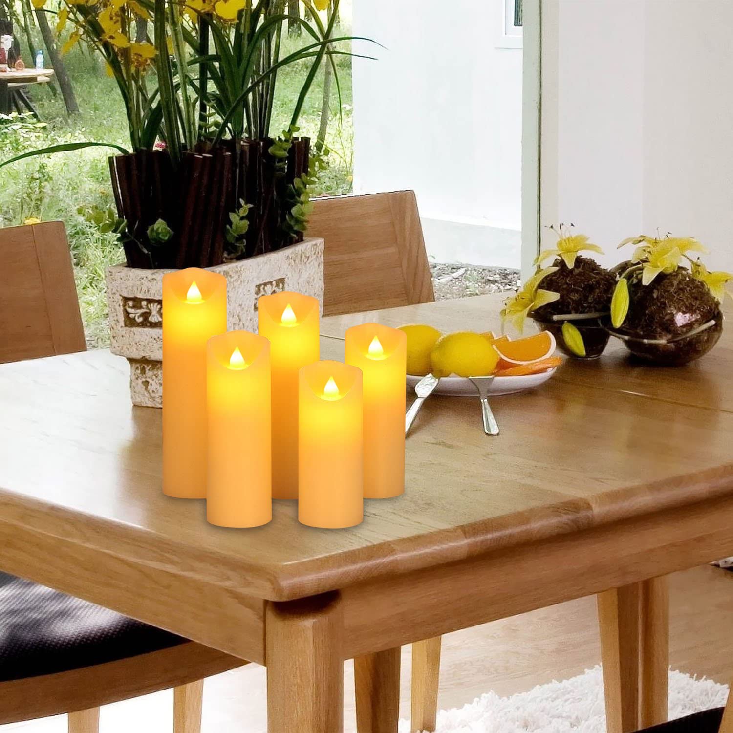 Bougies LED,Bougies Sans Flamme.Lot de 5 (10,12,15,17,19 cm,Ivoire),En Véritable Cire. Avec Vacillement des Flammes Très Réaliste, Télécommande Avec 10 Menus De Fonction, Minuterie de 24 Heures