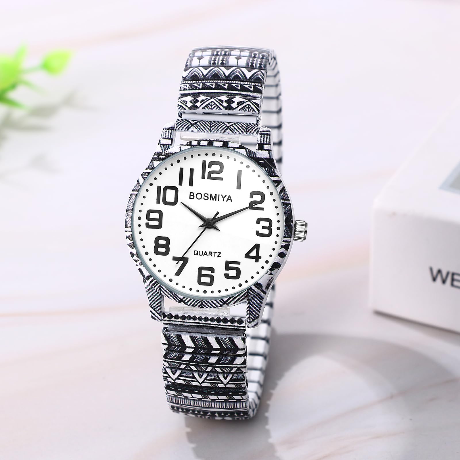 JewelryWe Bohemia Stretch Band Watch - Analog Quartz Easy Read Elastic Wristwatch Casual Boho Expansion Band Watches for Women Men