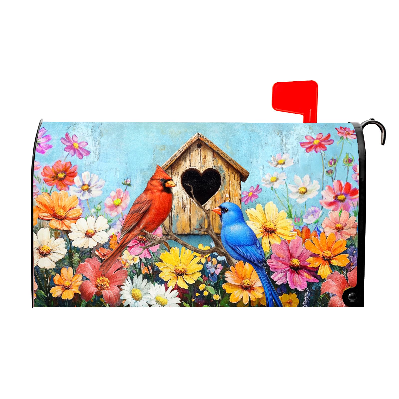 Spring Summer Birds Mailbox Cover Magnetic Standard Size 21x25.5 Inch Welcome Floral Mailbox Wraps Post Box Cover Decoration Outdoor Garden Home Yard Outside