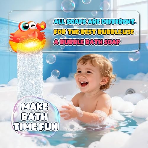 Miniatura 6 de Juguetes de baño iluminados, máquina de burbujas de cangrejo, juguetes de baño para bebés con luces coloridas para niños de 1 a 3, 4 a 8 años, gran