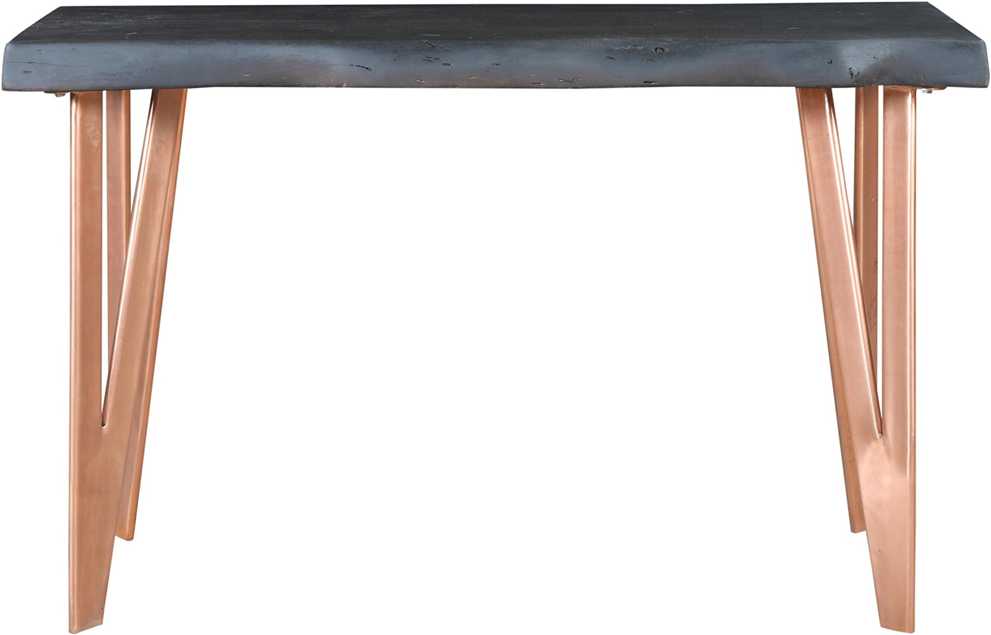 Black The Ember Collection Acacia Wood Modern Console with Copper Finish Metal Base