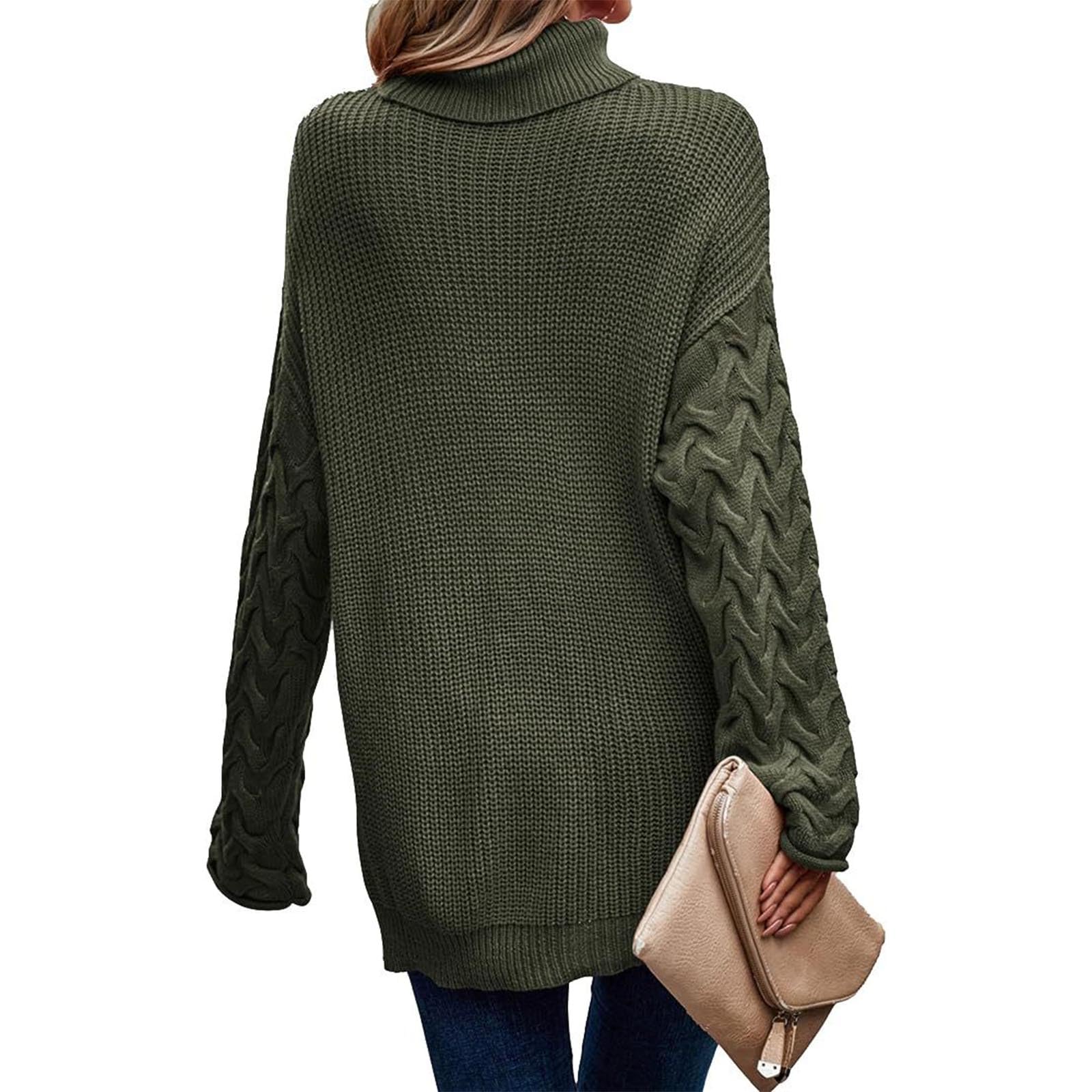 Greabuy Maglione lavorato a maglia a trecce a tinta unita da donna a maniche lunghe autunno inverno pullover felpa per donna maglione casual camicie da donna maglioni da donna felpe a maglia leggere,
