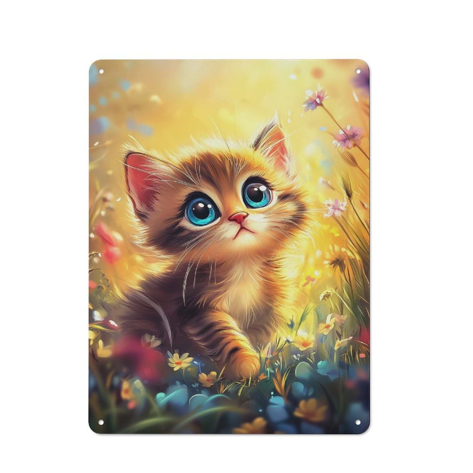 Junmoney Style-1 Classic Kitten In A Meadow Kitchen Metal Sign 40X30cm, Kitchen Wall Decor For Kitchen, Cafe, Pantry Or Dining Room