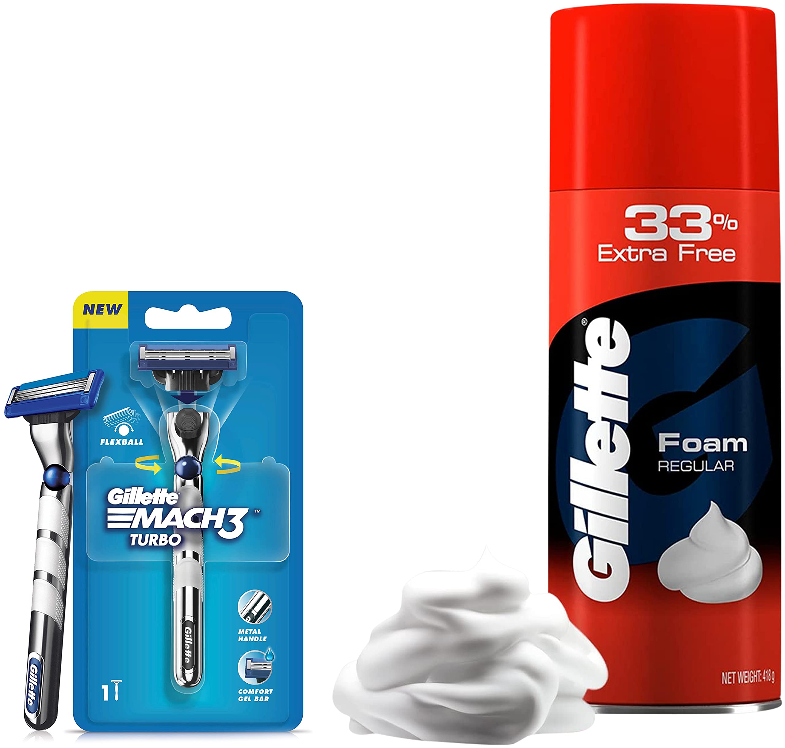 Gillette Mach3 Turbo Men’s Razor with Flexball Technology & Gillette Classic Regular Pre Shave Foam, 418g with 33% Extra Free-picture-16
