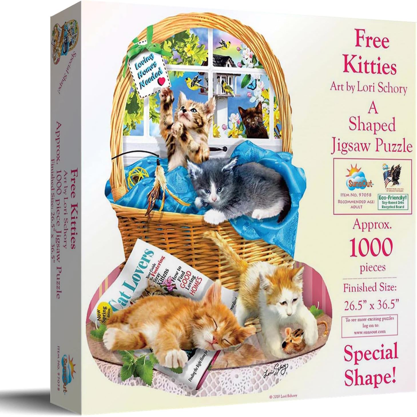 SUNSOUT INC - Free Kitties - 1000 pc Special Shape Jigsaw Puzzle by Artist: Lori Schory - Finished Size 26.5" x 36.5" - MPN# 97058
