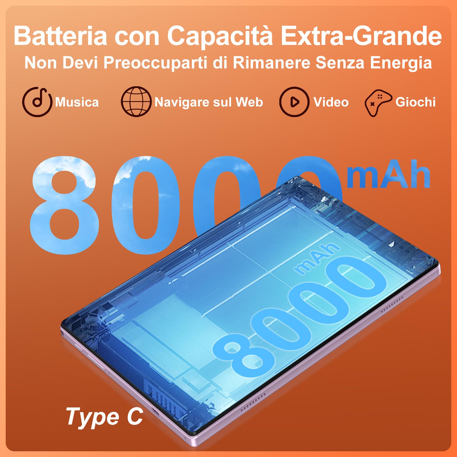 Tablet Android 15, 30GB RAM 128GB ROM(TF 2TB Espandibile), 10 Pollici, 8000mAh, WIFI 5G/ GPS/ BT5.0/ OTG, Face ID, Widevine L1, Tablets Corpo in Metallo con Tastiera, Mouse, Custodia Protettiva -Viola