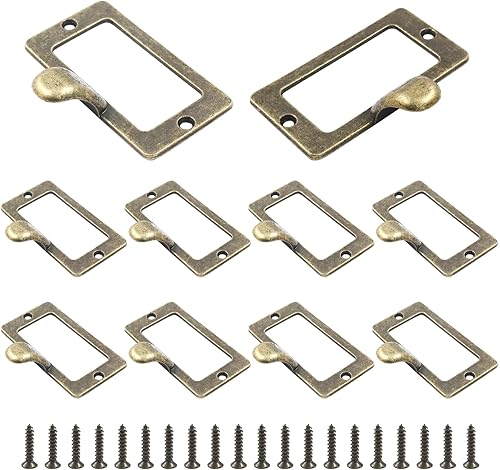 suiwotin 10 tiradores de cajón de catálogo de tarjetas, mango de bronce antiguo, tiradores de cajón de boticario para biblioteca, oficina, libros,