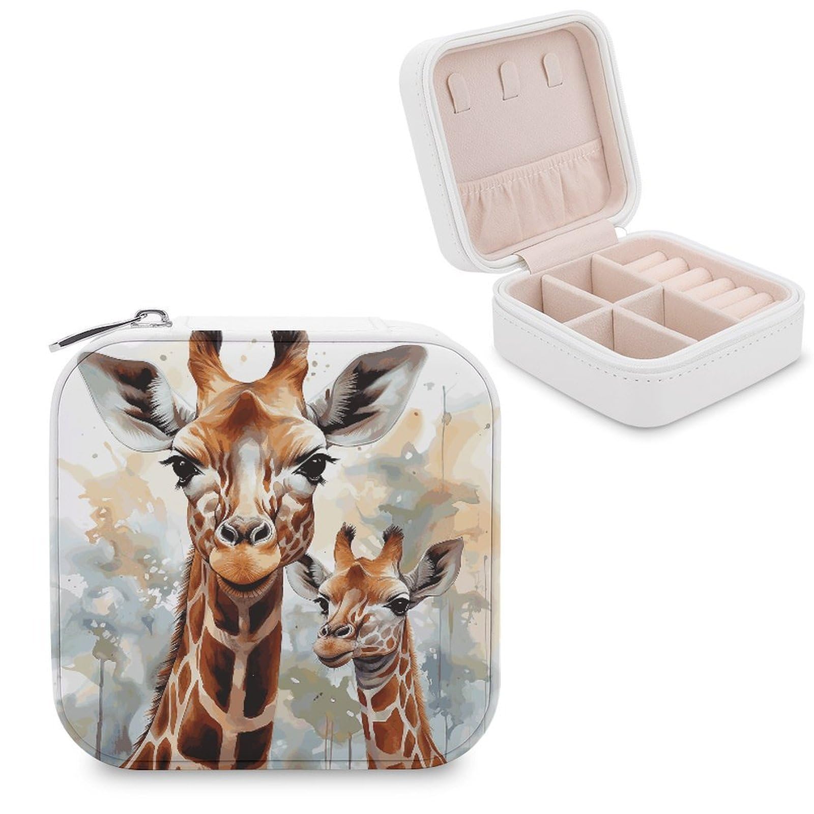 VstaDank Watercolor Deer Giraffe Jewelry Box Beautiful Portable Ring Boxes Cute Large-Capacity Jewelry Case Jewelry Organizer for Mothers Gifts for Earrings Rings Hand Bracelet