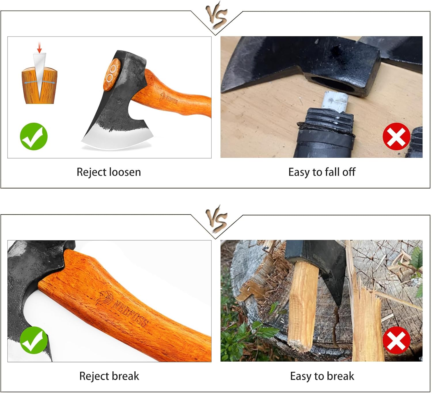 NEDFOSS Mammoth Camping Hatchet Axe 15.5" Hand Forged Splitting Axe, Outdoor Wood Splitting Chopping Tool, High Carbon Steel & Wooden Handle Bushcraft Survival Axe with Leather Sheath for Men Women