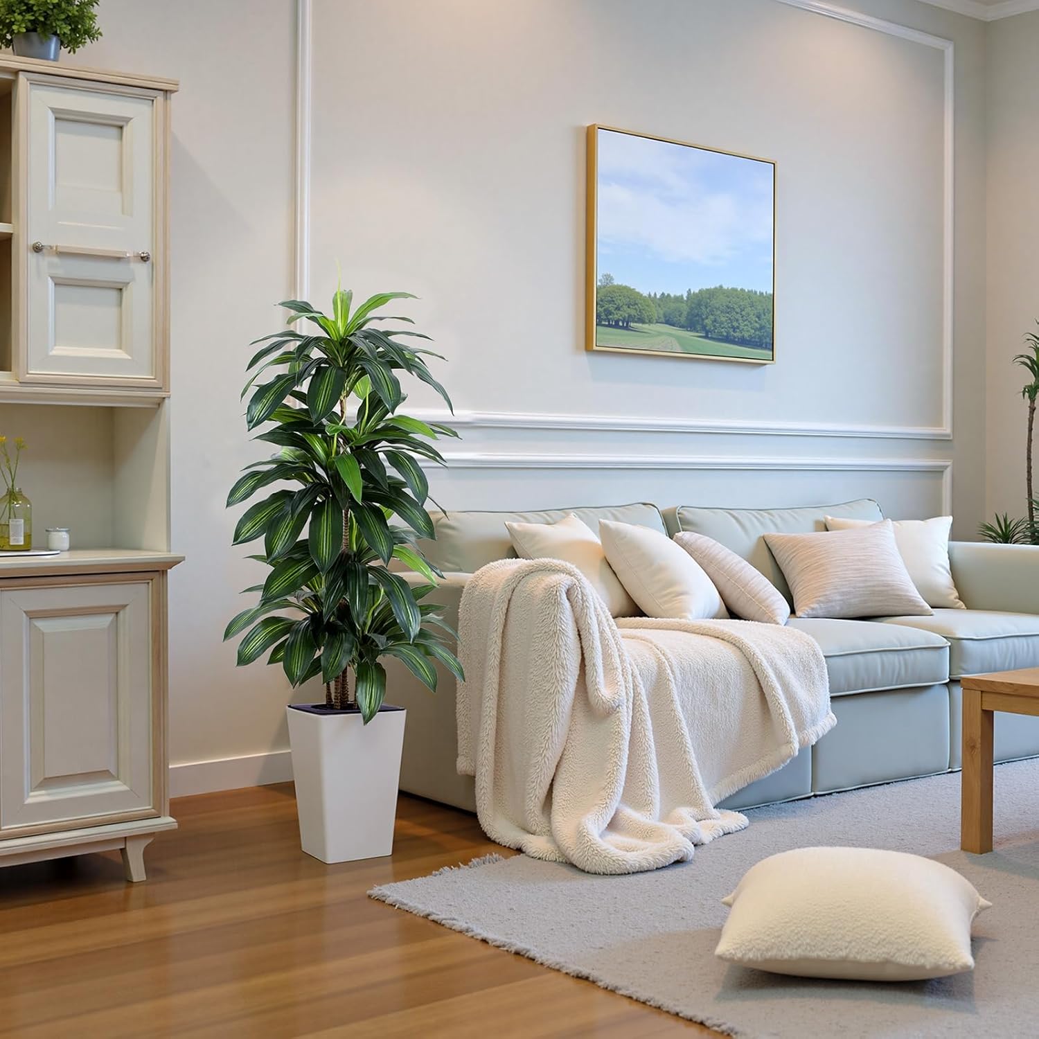 Artificial Dracaena Tree with White Tall Planter, 5ft Tall Potted Artificial Dracaena Silk Plant, Fake Yucca Tree Plant, Home Office Floor Room Decor Plants Indoor Outdoor, Housewarming Gift - Image 7