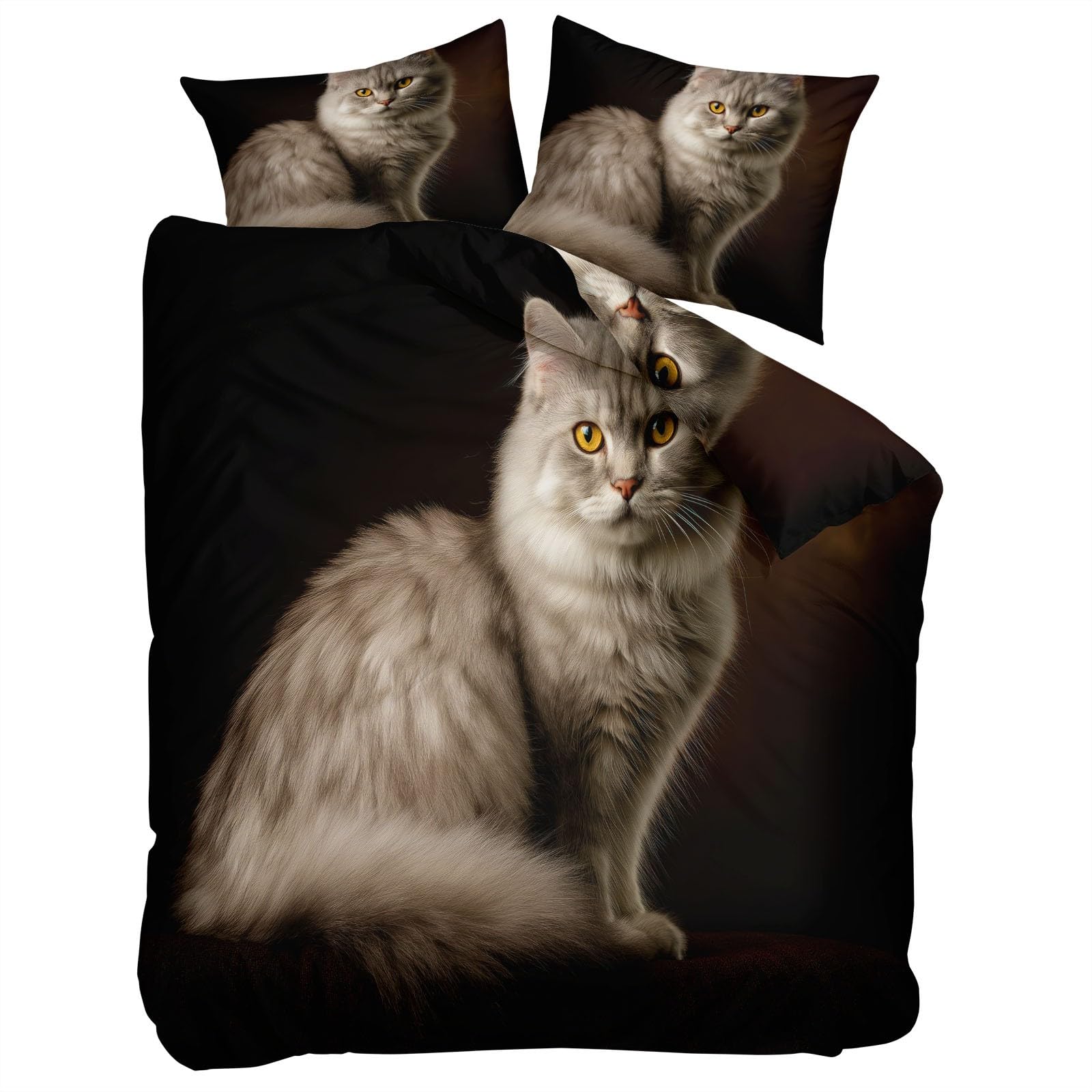 Générique Pościel dziecięca 140 x 200 cm Animal Maine Coon Poszwa na kołdrę Miękka i oddychająca mikrofibra, czarna pościel 1 osoba zapinane na zamek poszewki na poduszki 65x65cm