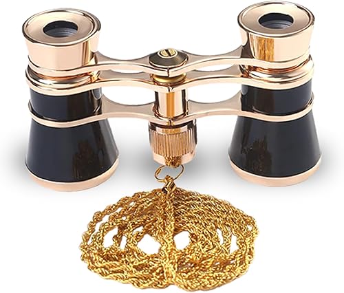 Gafas de ópera de 3 x 25 pulgadas, mini binoculares compactos, ligeros, con cadena para adultos, niños, mujeres en concierto musical (negro con