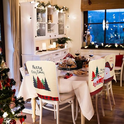 Vista 6 de 6 fundas para respaldo de silla de Navidad, fundas para sillas de Navidad, para comedor, cocina, hotel, boda, ceremonia, decoración de fiesta