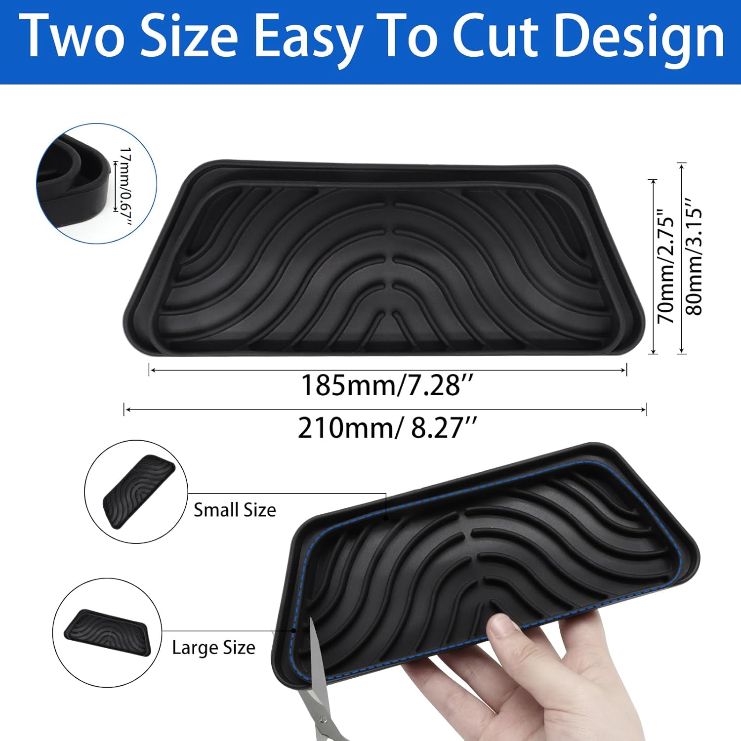 2 Pack Silicone Refrigerator Drip Tray, Cuttable Refrigerator Drip Catcher, Protects Ice and Water Dispenser Pan, Fridge Spills Water Pad for Whirlpool, GE, Samsung, (Rectangular, Black)