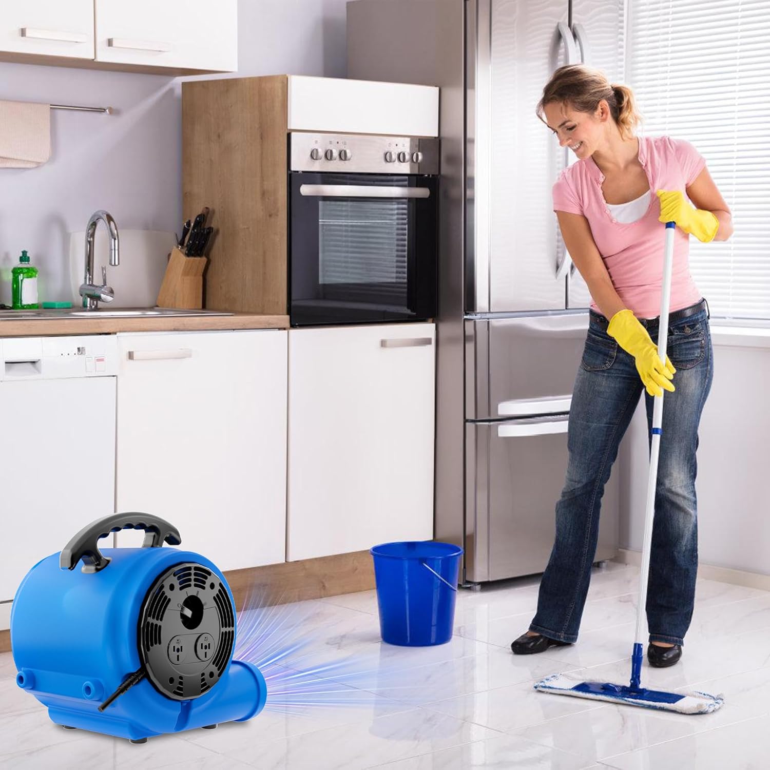 Air Mover Blower Fan, Industrial 1/3HP 1200CFM Monster Floor Blower Carpet Dryers - 3 Speeds Switch, 4 Adjustable Angles, 10FT Long Cord, Stackable - 2025 Upgraded