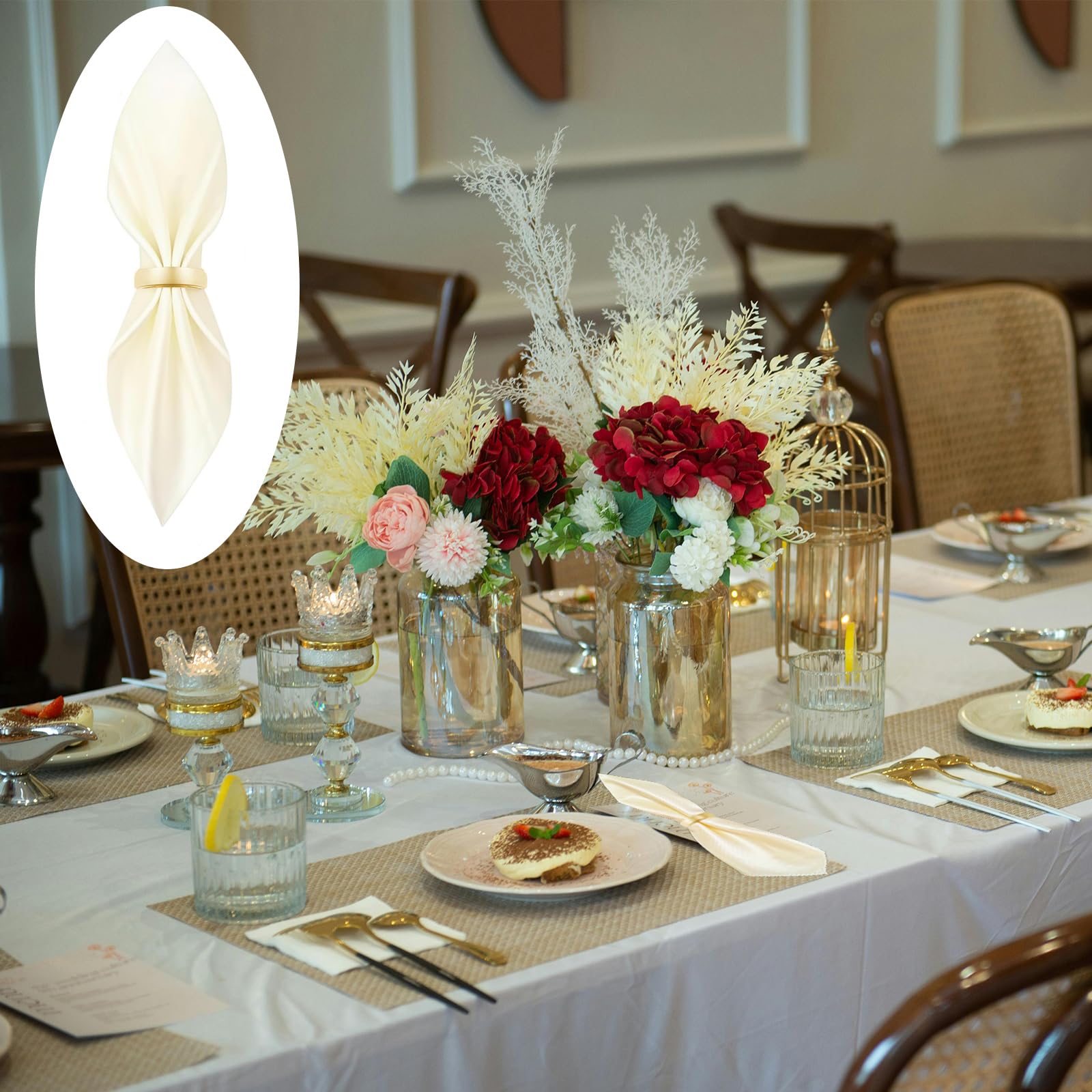 Lot de 80 ronds de serviette dorés en métal (demi-cercle) en acier inoxydable pour table de mariage, fête de Noël, dîner