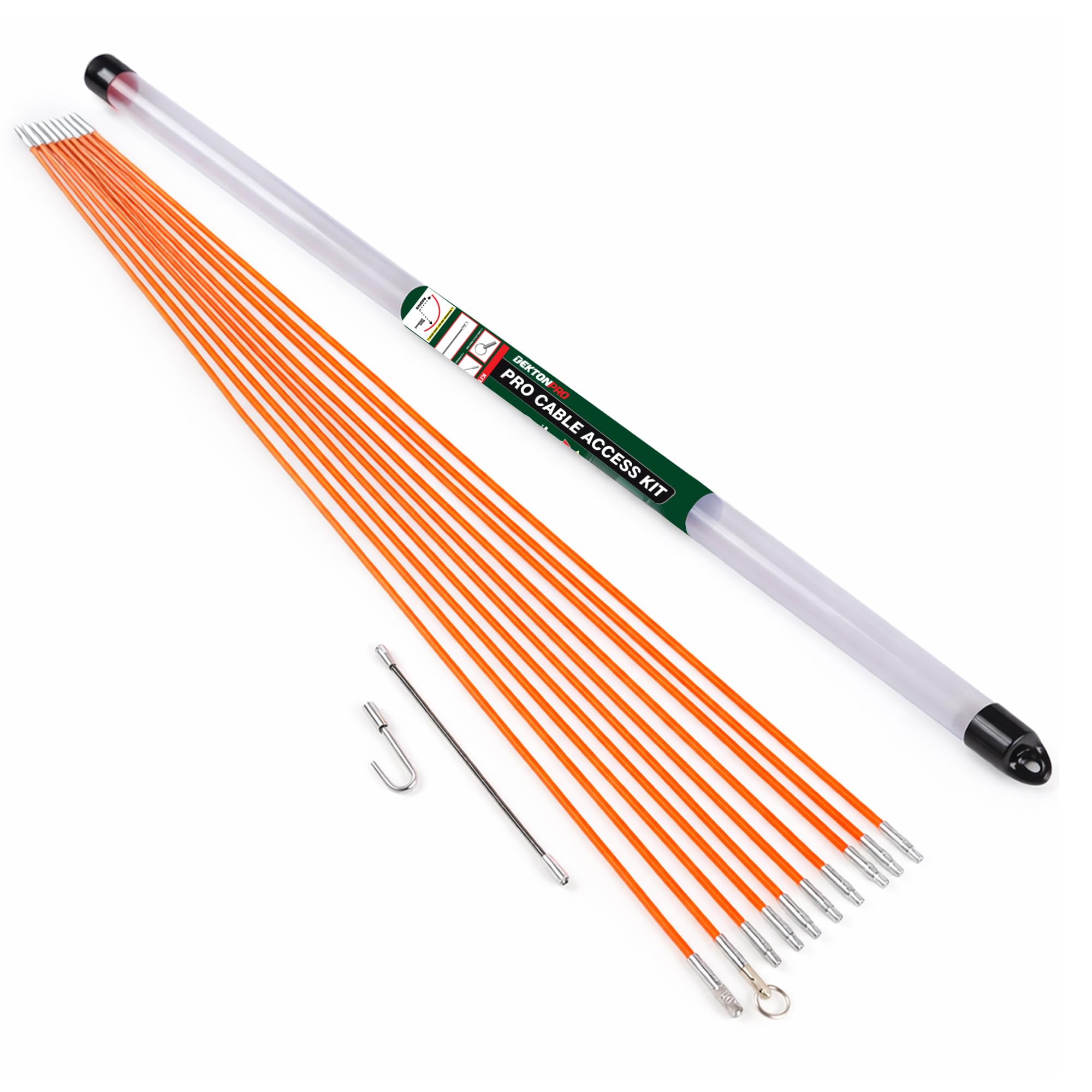Dekton Pro Cable Access Electricians Puller Rods Wires Draw Push Pulling 10x1m