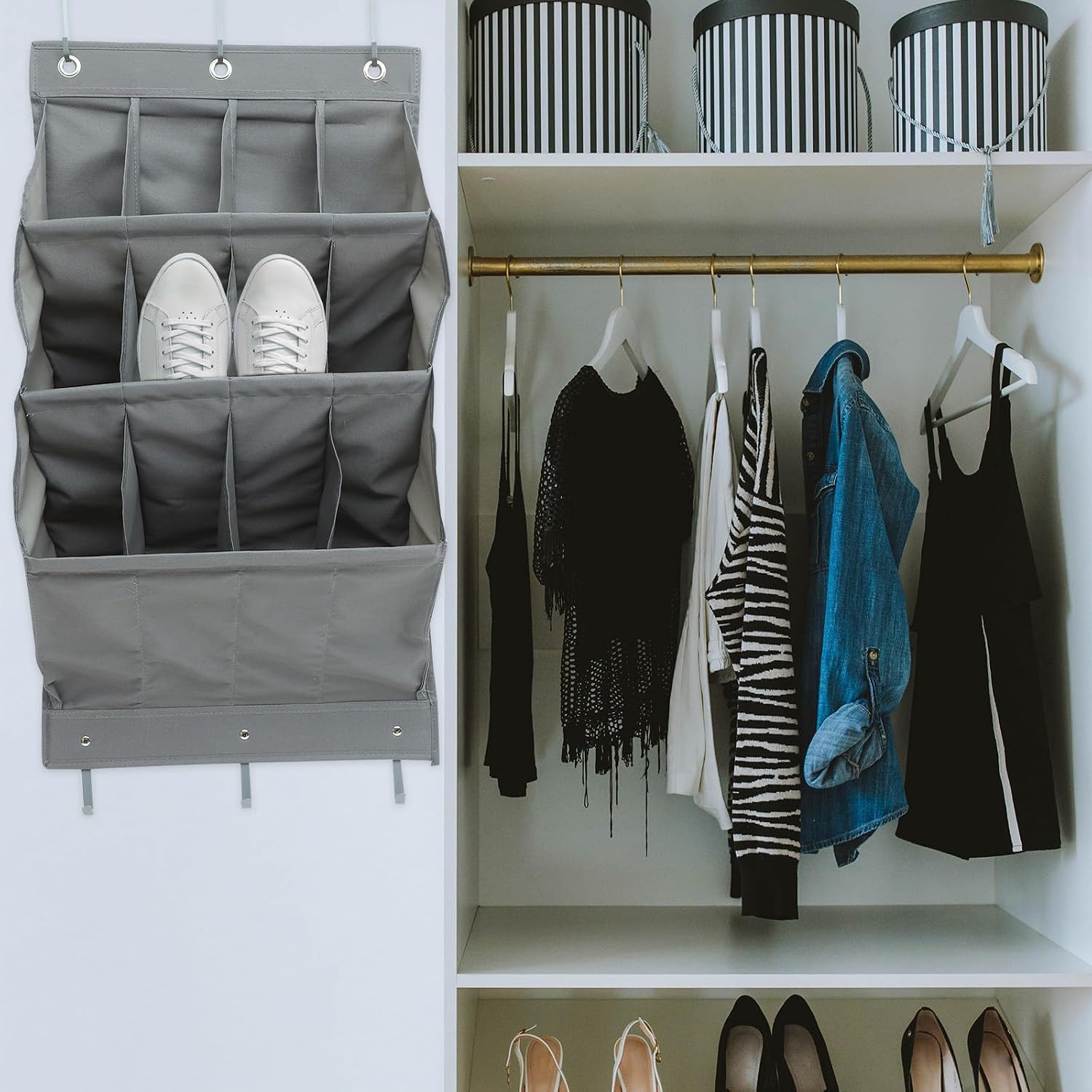 Wall Hanging Storage Bag with 12 Gray Pockets, Large Capacity Multi-functional Door Back Organizer, Creative Household Hanging Pocket Pouch for Clutter Storage and Shoe Organizer