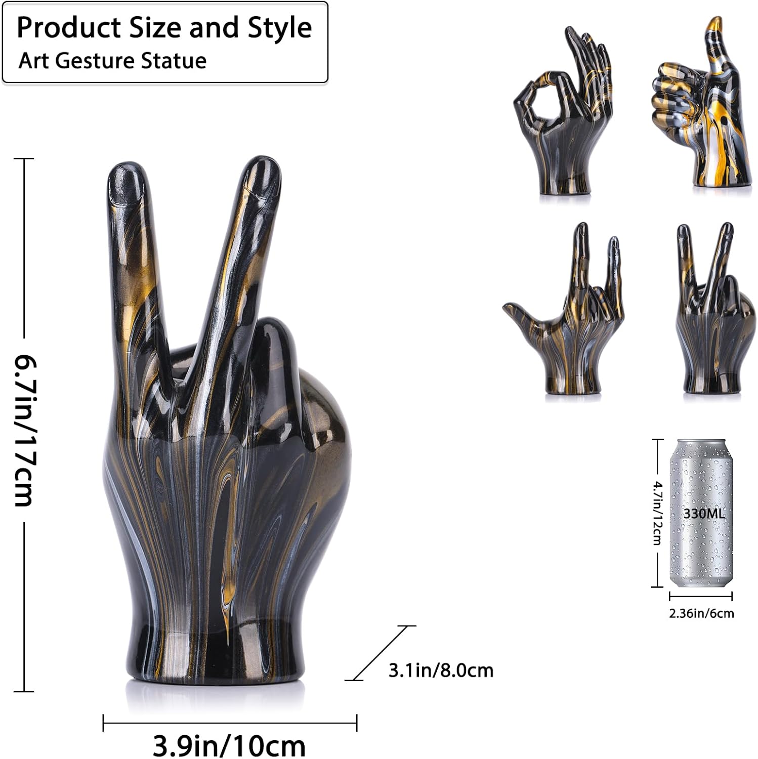LCCCK Black and Gold Peace Sign Decor Hand Sculpture, Creative Peace Symbol Statue Desk Decor, Black Gold Home Decor Centerpieces - for Office Living Room Bedroom Entrance Tv Cabinet Decoration - Image 2