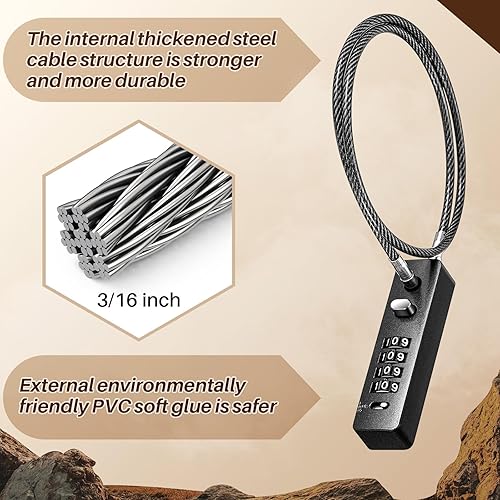 Miniatura 3 de Hicarer 4 cerraduras de cable de 23-35 pulgadas de longitud con combinación de 4 dígitos de bloqueo de seguridad reiniciable para bicicletas,