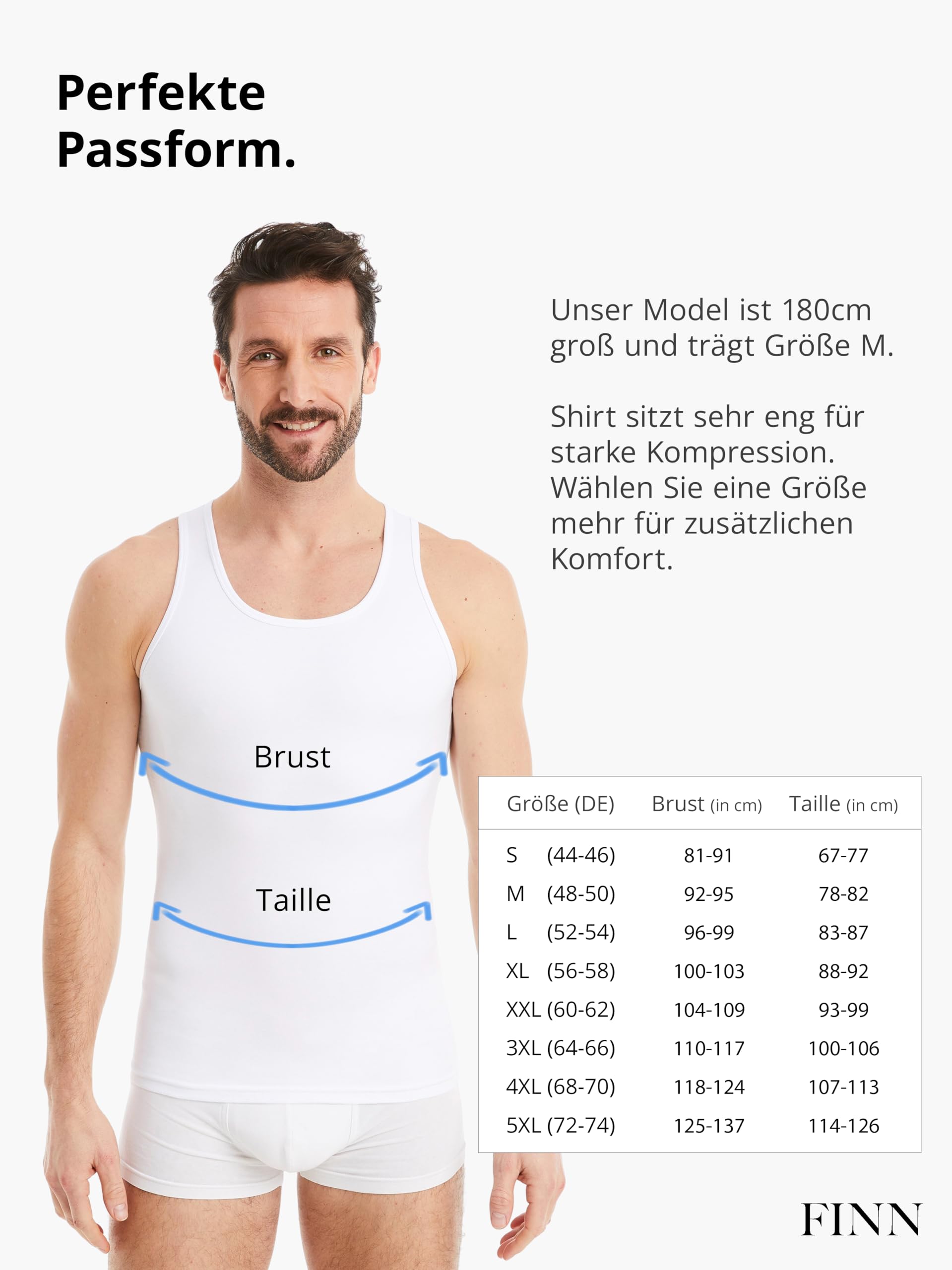 FINN Shapewear Herren Kompressionsshirt – Bauch-Weg Unterhemd & Body-Shaper Männer – Ärmelloses Tank-Top aus Baumwolle für flacheren Bauch und bessere Haltung