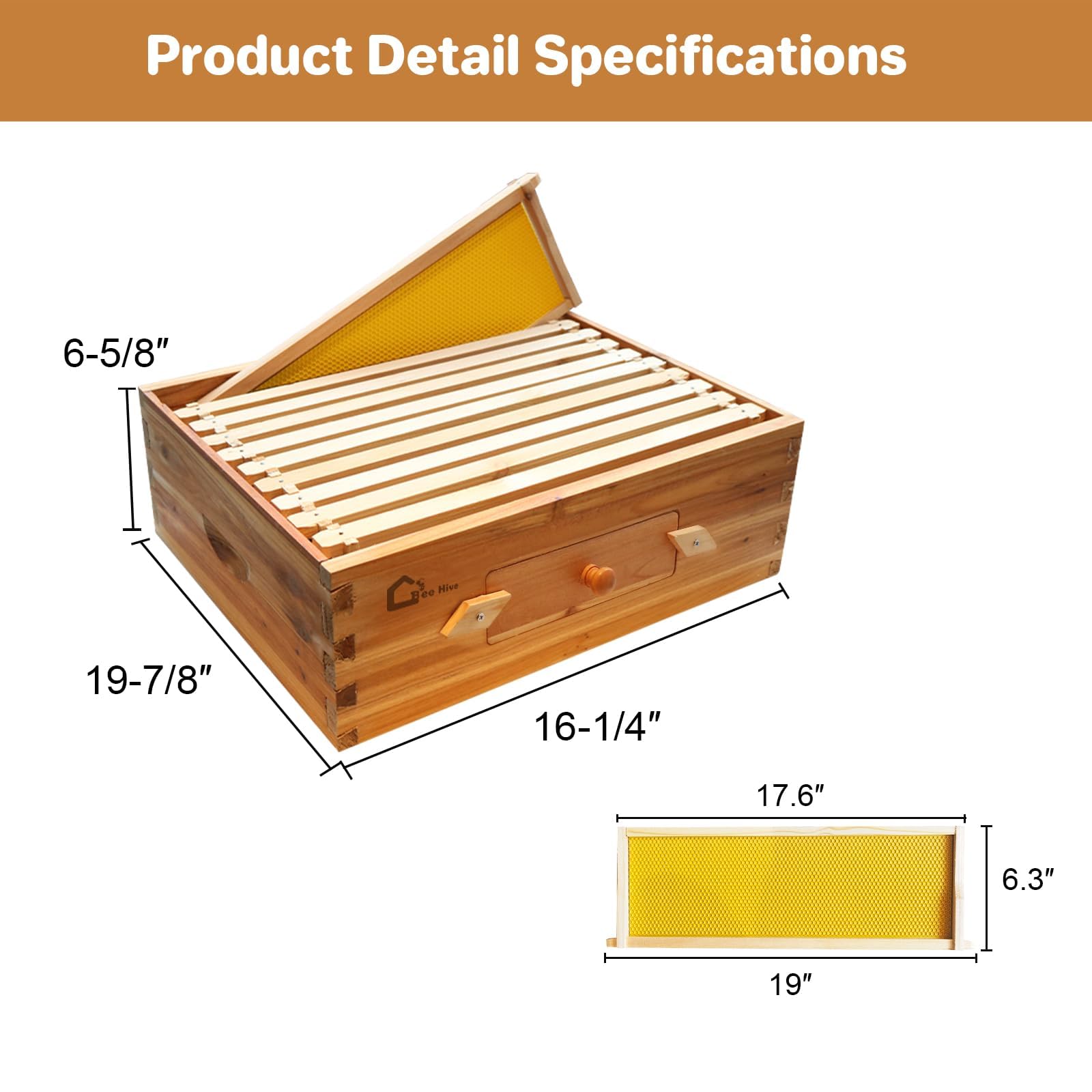 Kit de démarrage de ruche, boîte à essaim avec 10 rayons moyens, ruche en bois massif avec cadre en bois et fondation cirée, boîte de ruche durable, fournitures d'apiculture, maison d'abeilles