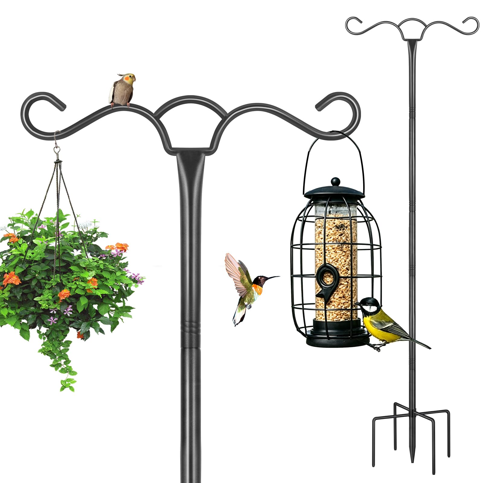 SEGNAYEN Vogelfutterspender zum Aufhängen, 197 cm, Metall, strapazierfähig, doppelte Schäferrote, gebogener Haken für Laternen, leicht, für Vögel, Garten