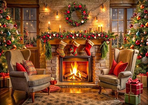 Telón de fondo de Navidad de 82.6 x 59 pulgadas para fotografía de Navidad, telón de fondo de chimenea, fondo de Navidad para fotografía, decoración