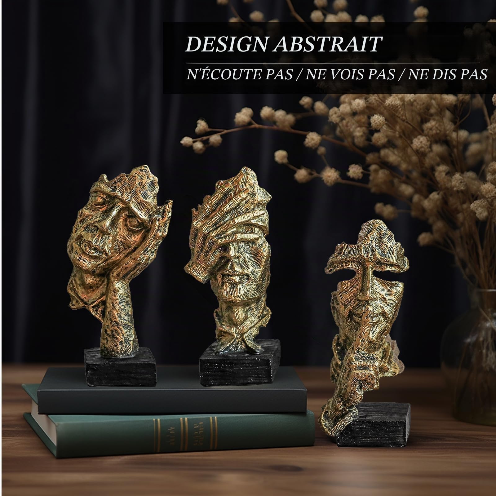 Figurine d'art abstrait moderne, statue de penseur, décoration en résine dorée pour maison et bureau